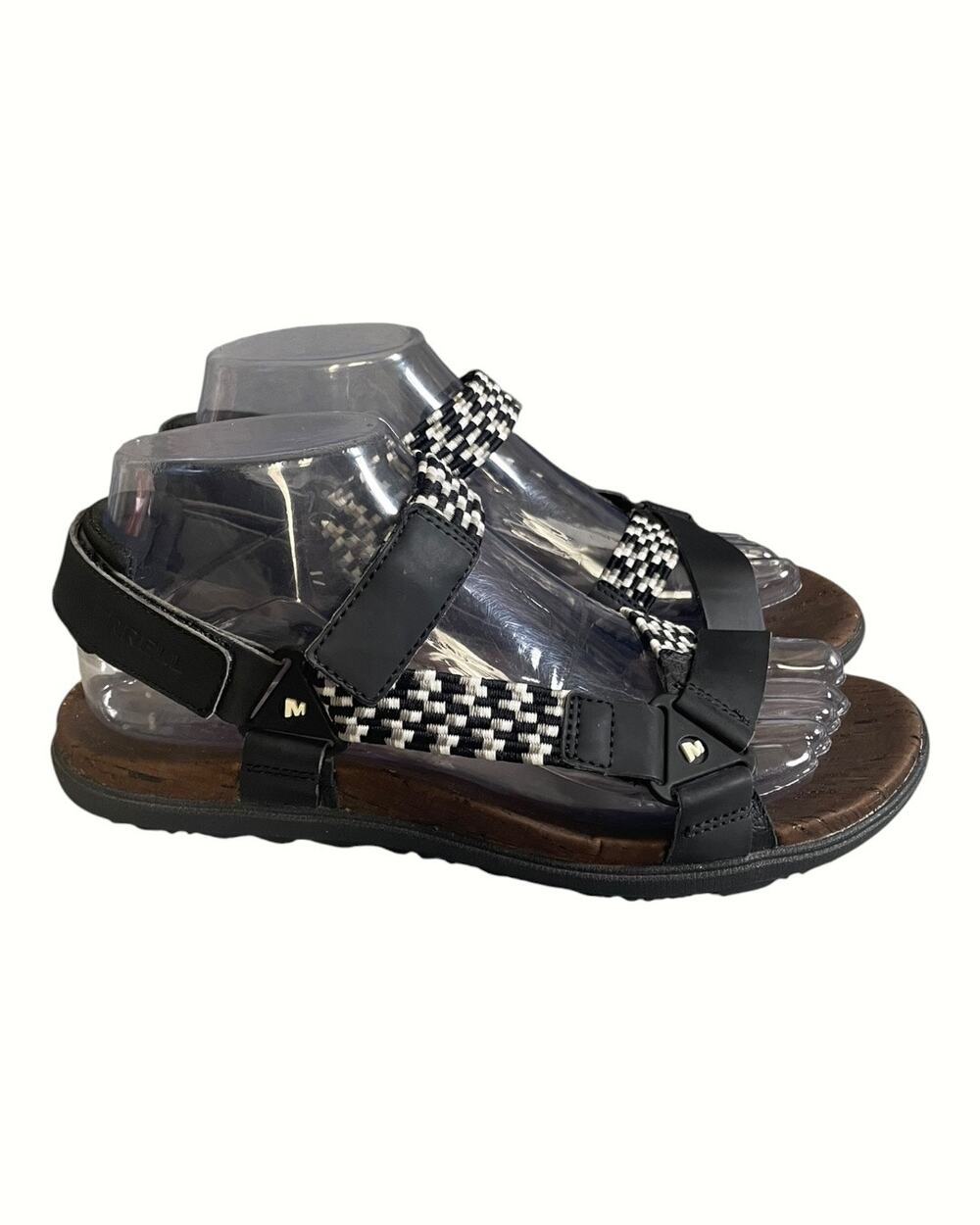 Merrell Women’s Size-7 Around Town Sunvue Woven Black/White Patterned Sandals